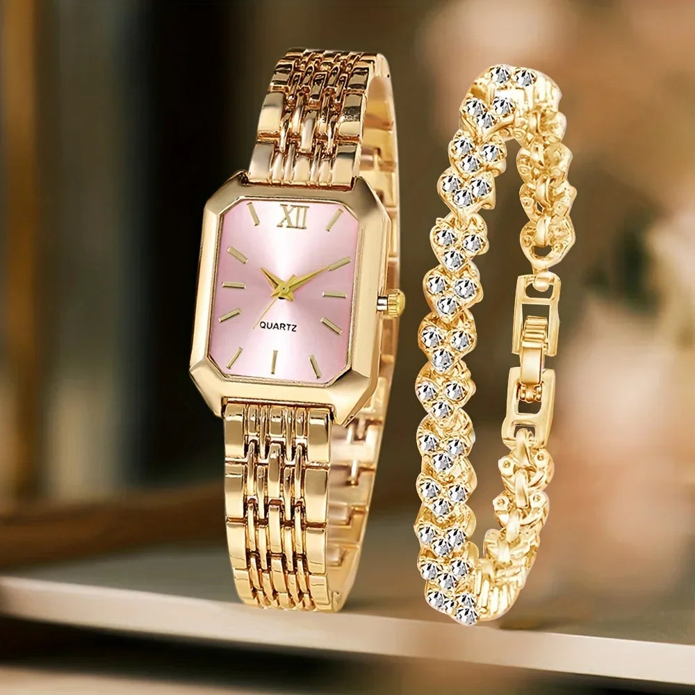 Ensemble Montre Femme Rectangle Strass