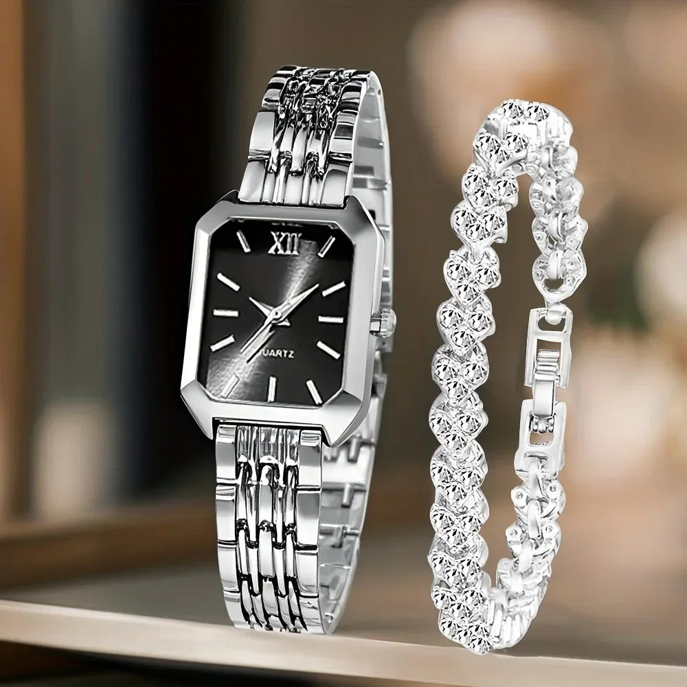 Ensemble Montre Femme Rectangle Strass