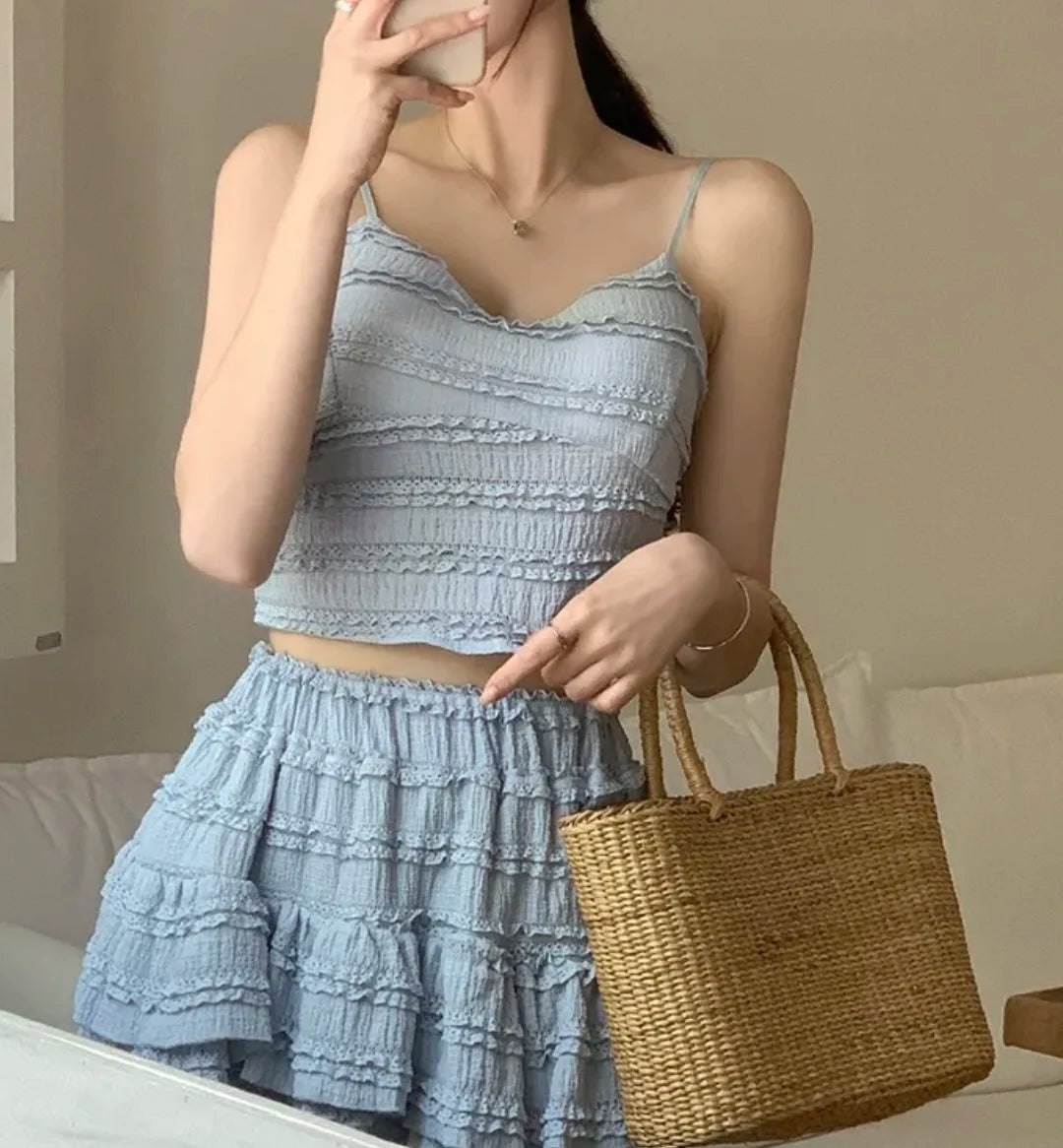 Ensemble Crop Top Dentelle et Jupe Bouffante